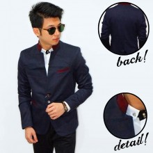 Blazer Mandarin Collar Three Button Navy