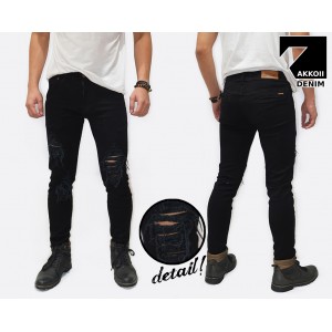 Jeans Pants Ripped Skinny Rocker Kakkoii Black