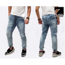 Jogger Pants Denim Sandblasted Kakkoii Blue Faded