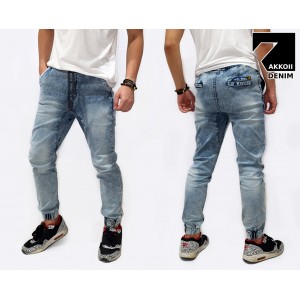 Jogger Pants Denim Sandblasted Kakkoii Blue Faded