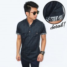 Kemeja 3/4 Placket Batik List Grey