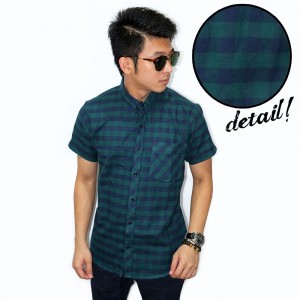 Kemeja Flannel Short Small Check Dark Green