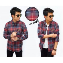 Kemeja Flannel Tartan Plaid Maroon