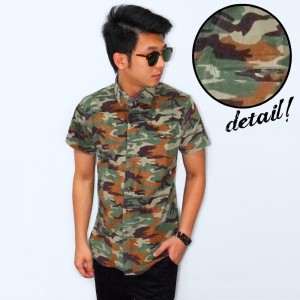 Kemeja Short Corduroy Army Camouflage Dark Green