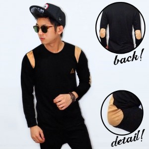 Shoulder Elbow Suede Patch Black Tee