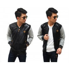 Bomber Jacket Leather Sleeve Quilted Black