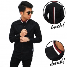 Kemeja Collar Double Stripe Black