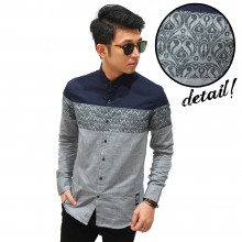 Kemeja Cut And Sew Motif Batik Grey