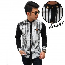 Kemeja Premium Body Striped Black