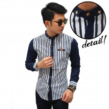 Kemeja Premium Body Striped Navy