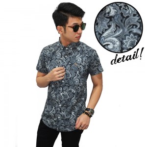 Kemeja Short Batik Leaf Monochrome