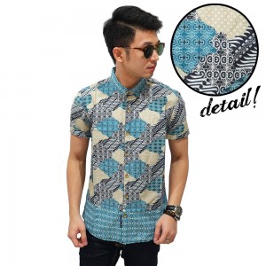 Kemeja Short Batik Mixed Motif Green