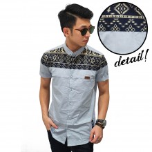 Kemeja Short Block Tribal Ethnic Grey