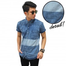 Kemeja Short Denim Blocking Wash