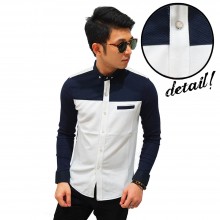 Kemeja Waffle Half Block White