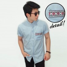 Kemeja Short Denim Embroidery Pocket