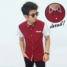 Kemeja Short Neck Bowtie Pocket List Maroon