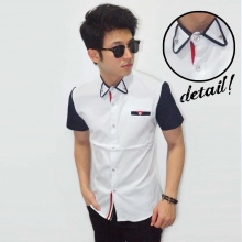 Kemeja Short Neck Bowtie Pocket List White