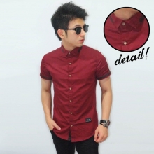 Kemeja Short Velvet List Maroon