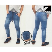 Joggers Pants Denim Knee Patch Dark Blue Kakkoii