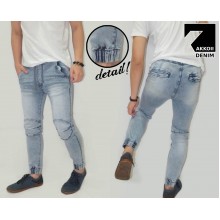 Joggers Pants Denim Knee Patch Snow Blue Kakkoii