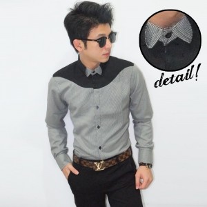 Kemeja Bowtie Houndstooth Top Black