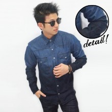 Kemeja Denim Long Ombre Dark Blue