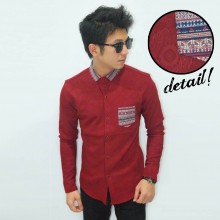 Kemeja Emboss Neck Tribal Maroon