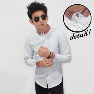 Kemeja Polkadot Tribal Collar White