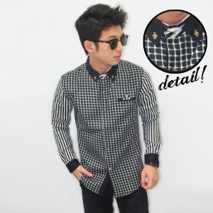 Kemeja Square And Stripe Black