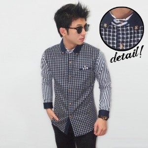 Kemeja Square And Stripe Navy - LIMITED