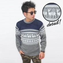Knit Sweater Deer Tribal Grey