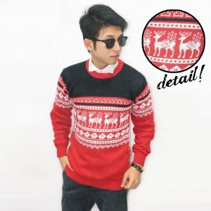 Knit Sweater Deer Tribal Red