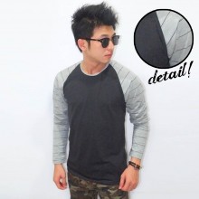 Raglan Sleeve Big Stripe Black Grey