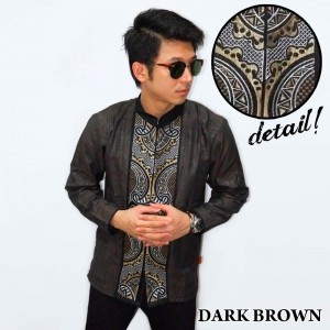 Baju Koko Panjang Bordir Abstract Dark Brown