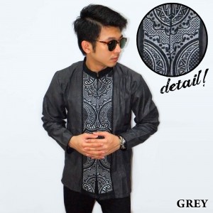Baju Koko Panjang Bordir Abstract Grey