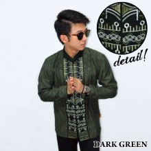 Baju Koko Panjang Bordir Zig Zag Dark Green