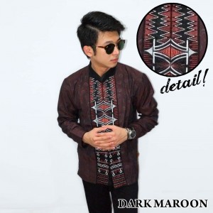 Baju Koko Panjang Bordir Zig Zag Dark Maroon