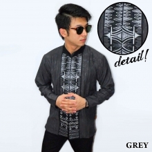 Baju Koko Panjang Bordir Zig Zag Grey