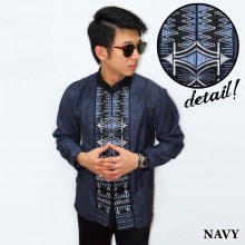 Baju Koko Panjang Bordir Zig Zag Navy