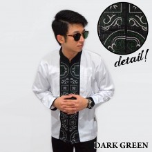 Baju Koko Panjang White Bordir Kotak Dark Green