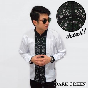 Baju Koko Panjang White Bordir Kotak Dark Green
