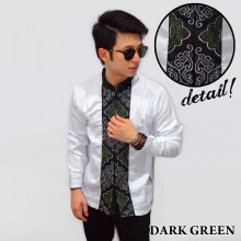 Baju Koko Panjang White Bordir Ornamental Dark Green