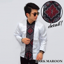 Baju Koko Panjang White Bordir Ornamental Dark Maroon