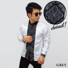 Baju Koko Panjang White Bordir Ornamental Grey