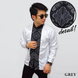 Baju Koko Panjang White Bordir Ornamental Grey