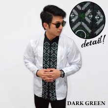 Baju Koko Panjang White Bordir Padi Dark Green