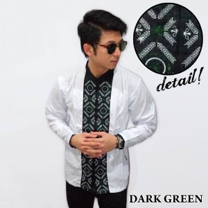 Baju Koko Panjang White Bordir Padi Dark Green