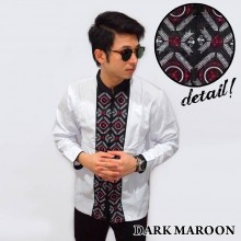 Baju Koko Panjang White Bordir Padi Dark Maroon