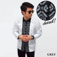 Baju Koko Panjang White Bordir Padi Grey